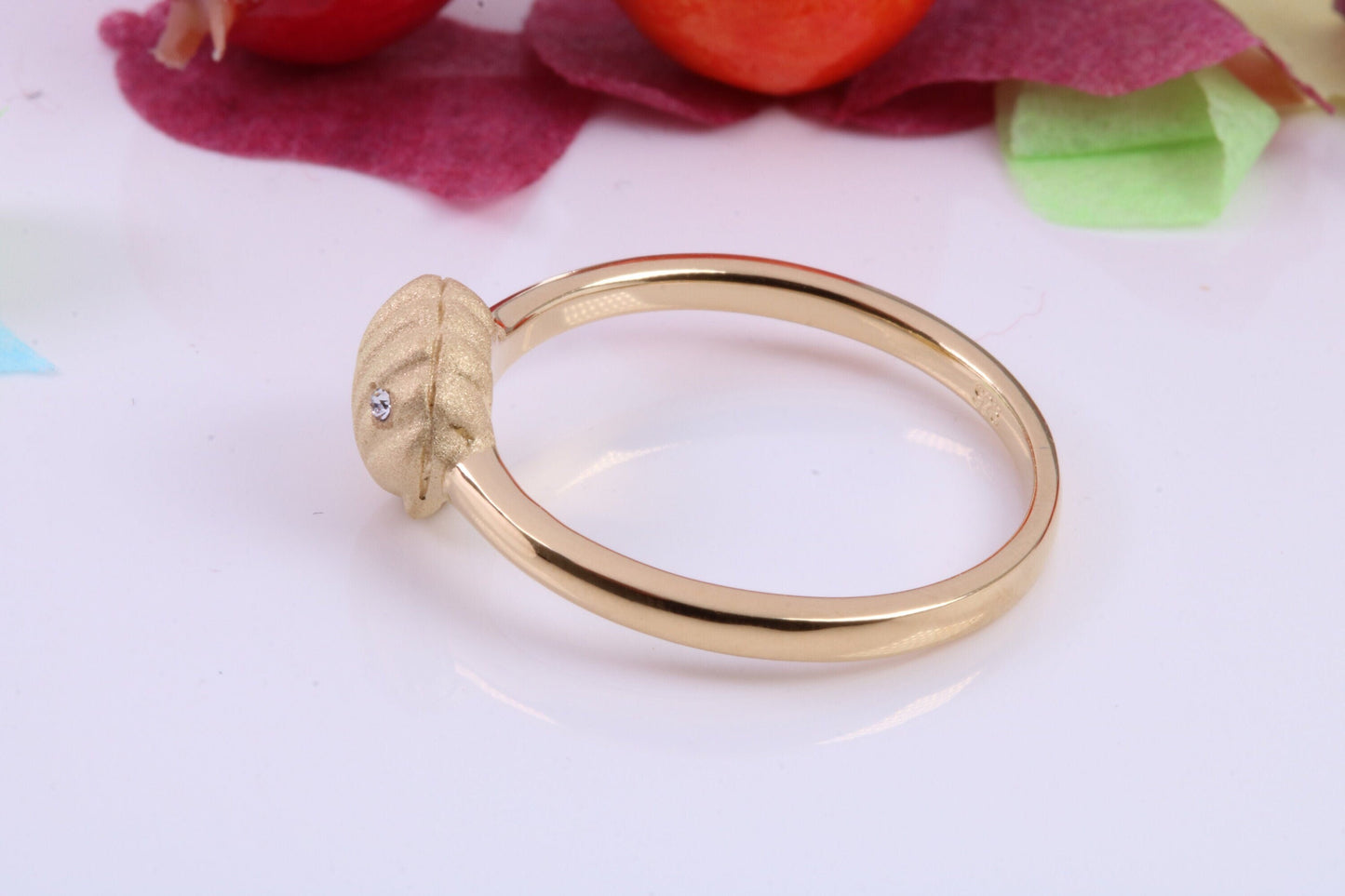 Shell Ring set with Cubic Zirconia, Made from solid Silver, Matt Finished with 18ct Yellow Gold Plating
