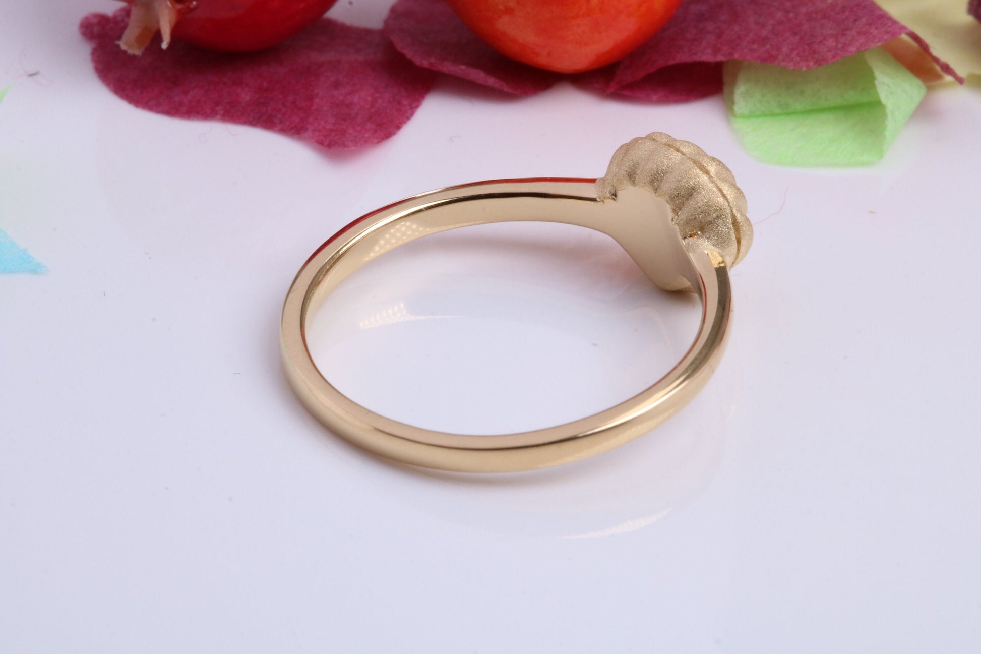 Shell Ring set with Cubic Zirconia, Made from solid Silver, Matt Finished with 18ct Yellow Gold Plating