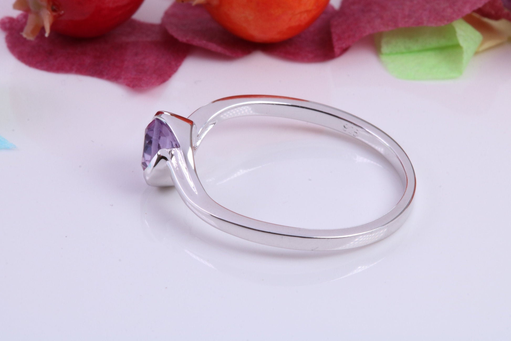 Natural Round cut Amethyst set Sterling Silver Ring, Very Smooth Setting, February Birthstone