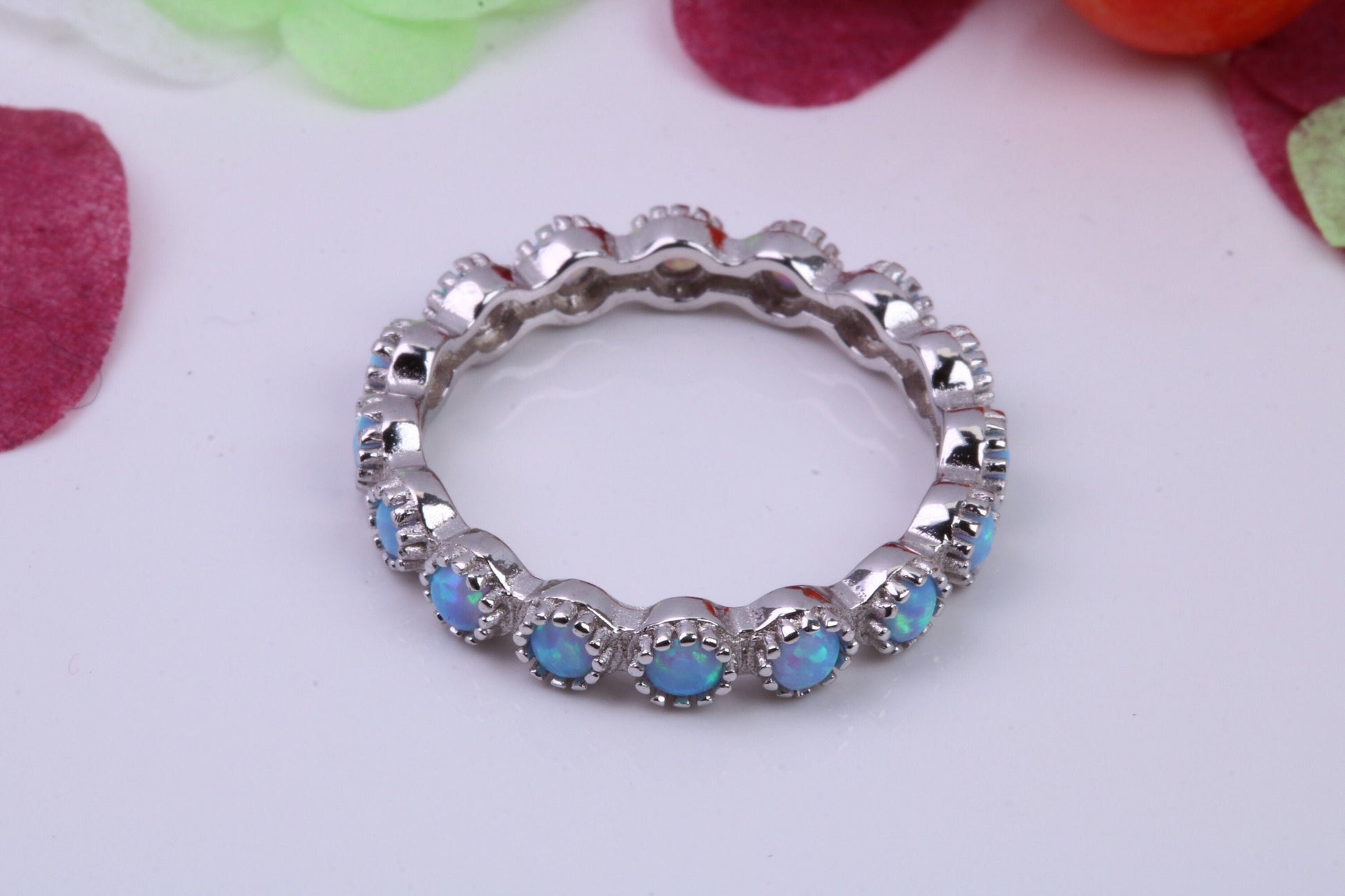 Full Circle Blue Opal set Ring, Made From Solid Sterling Silver