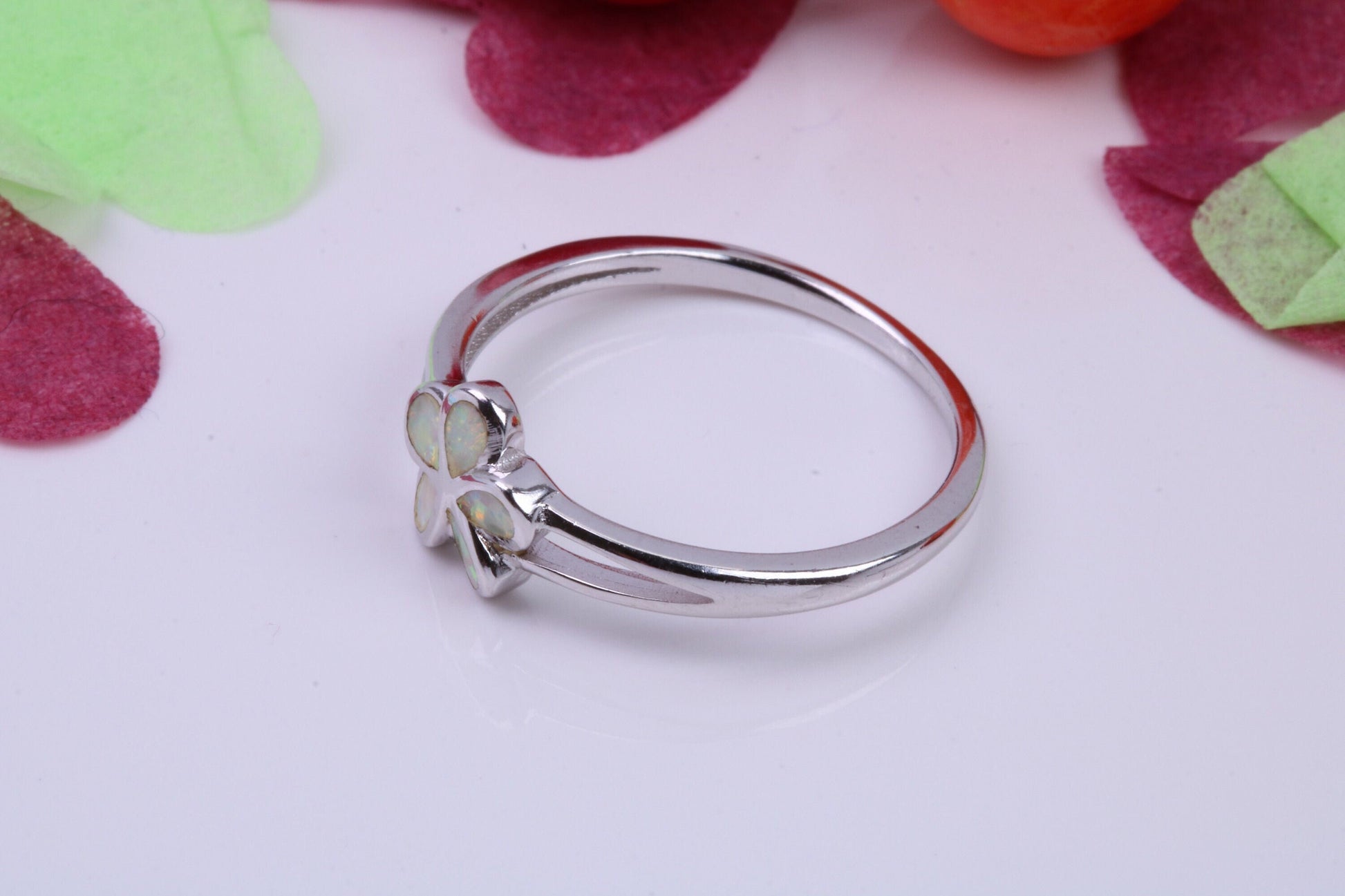 White Opal set Daisy Flower Ring, Made From Solid Sterling Silver
