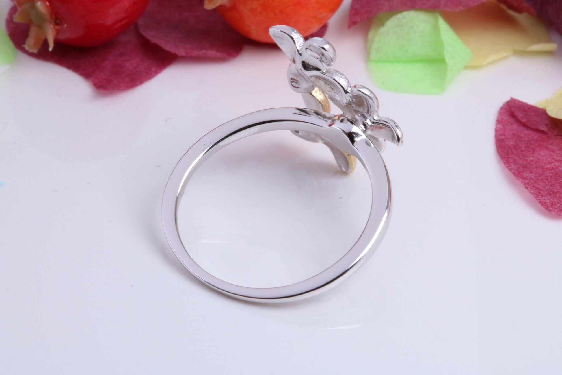 Flower Leaf Dress Ring, Made from solid Silver, Two Tone Finished