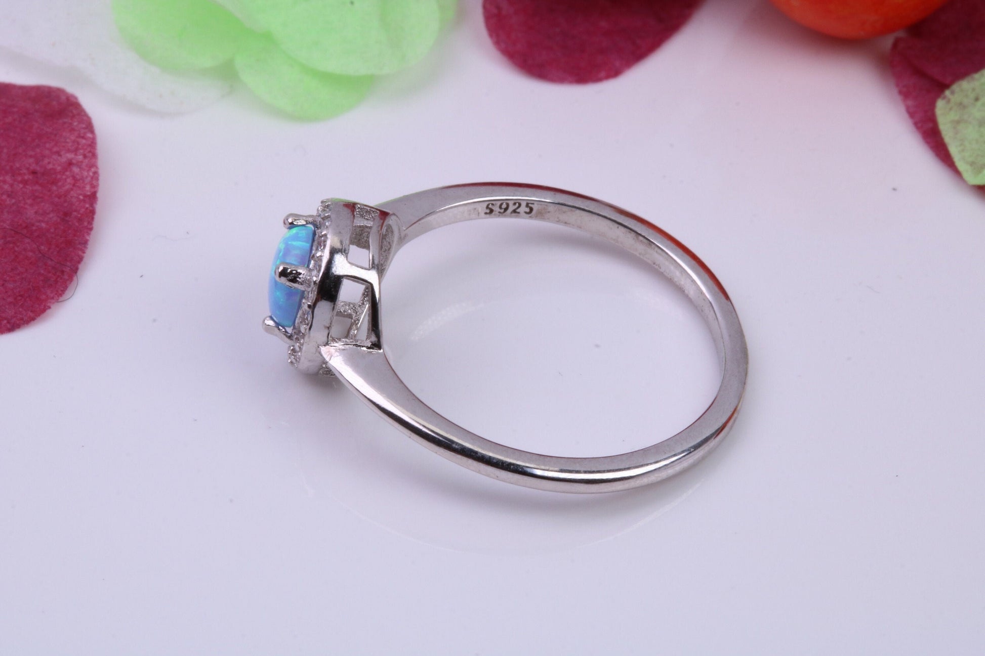 Blue Opal and Cubic Zirconia set Cluster Ring, Made From Solid Sterling Silver