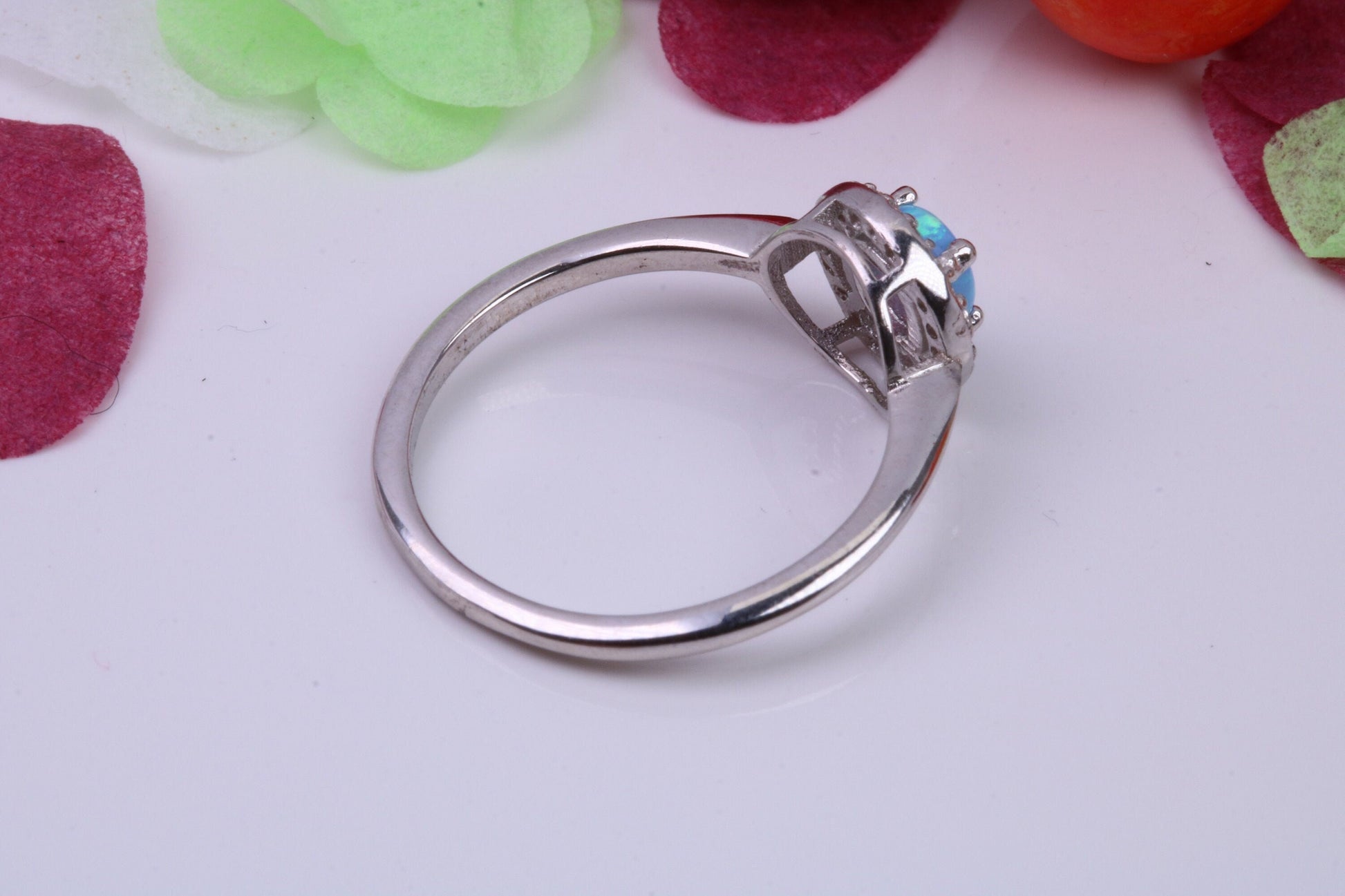 Blue Opal and Cubic Zirconia set Cluster Ring, Made From Solid Sterling Silver