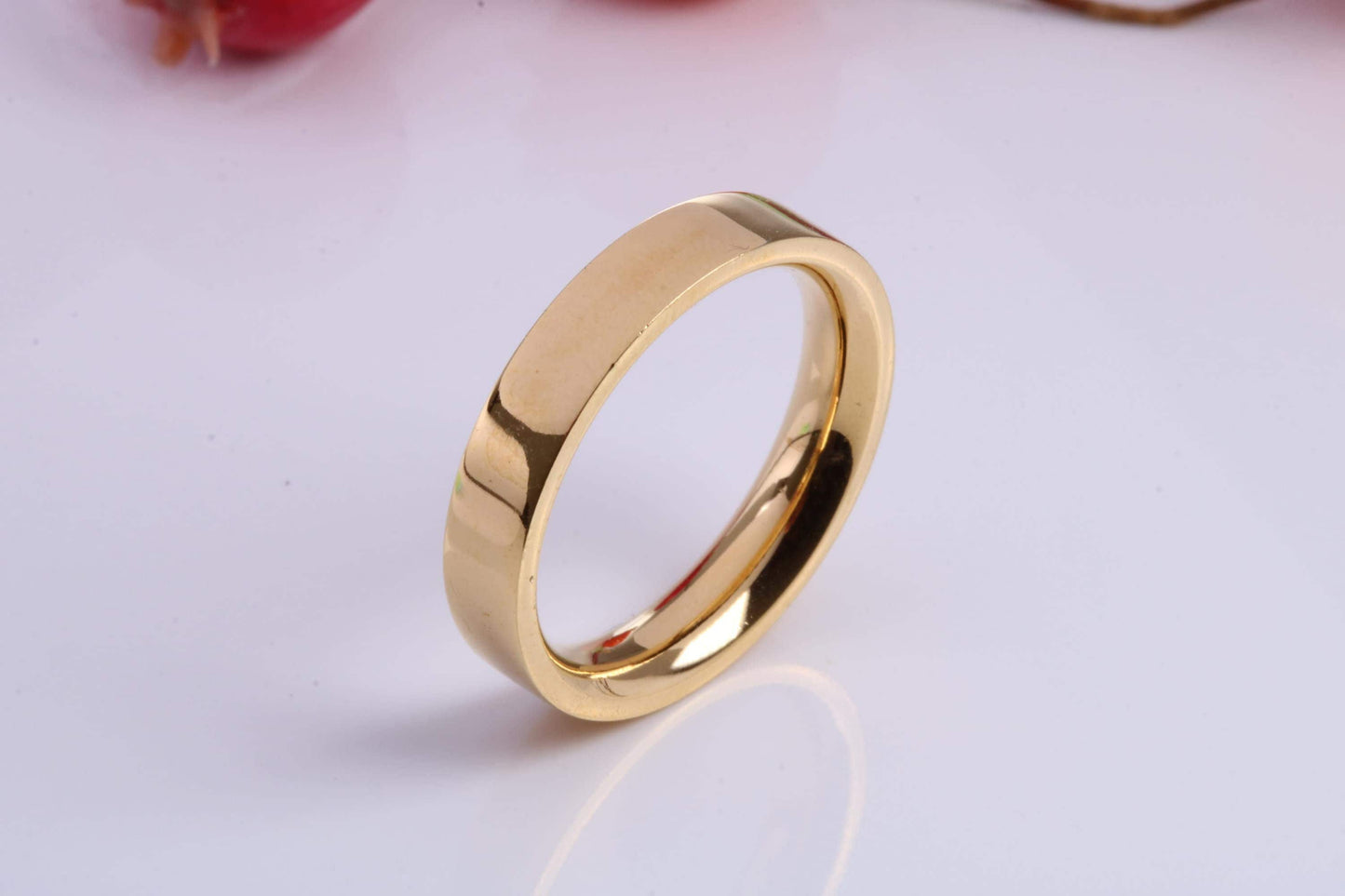 5 mm wide Simple Band, Flat Profile, Made from Solid Silver and Further 18ct Yellow Gold Plated