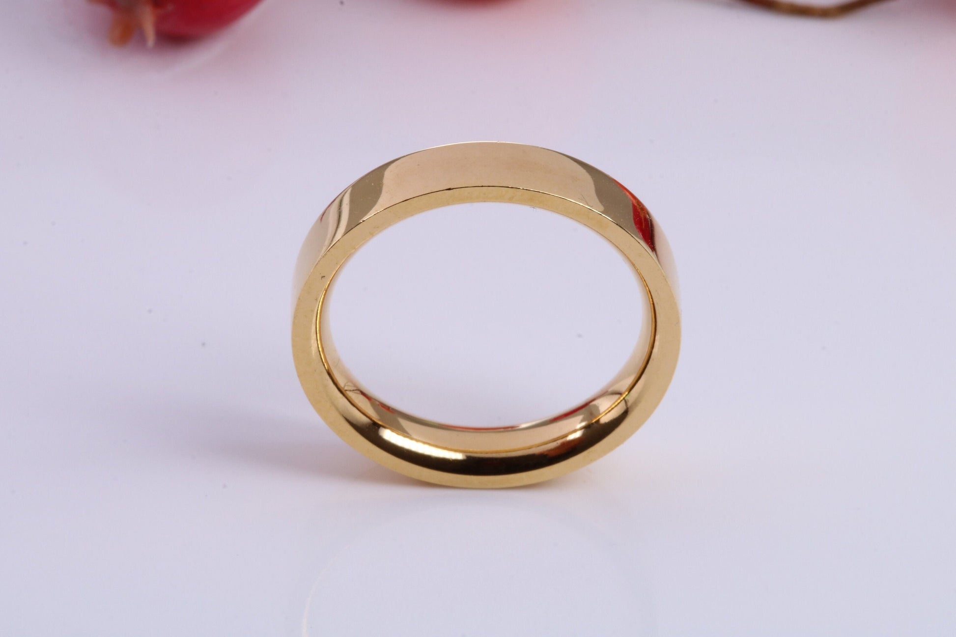5 mm wide Simple Band, Flat Profile, Made from Solid Silver and Further 18ct Yellow Gold Plated