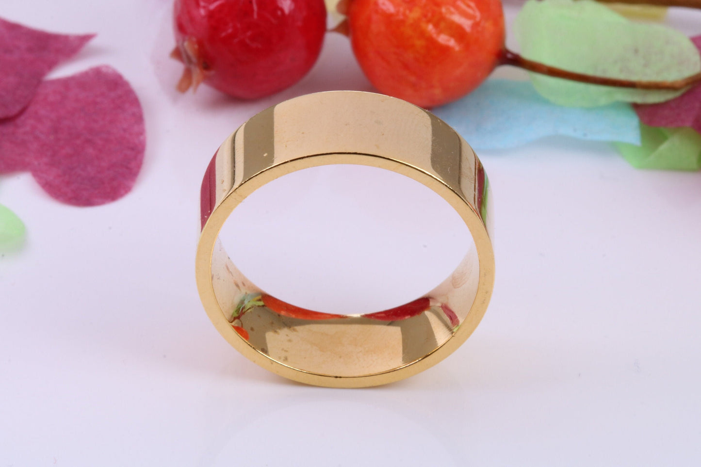 8 mm wide Simple Band, Flat Profile, Made from Solid Silver and Further 18ct Yellow Gold Plated