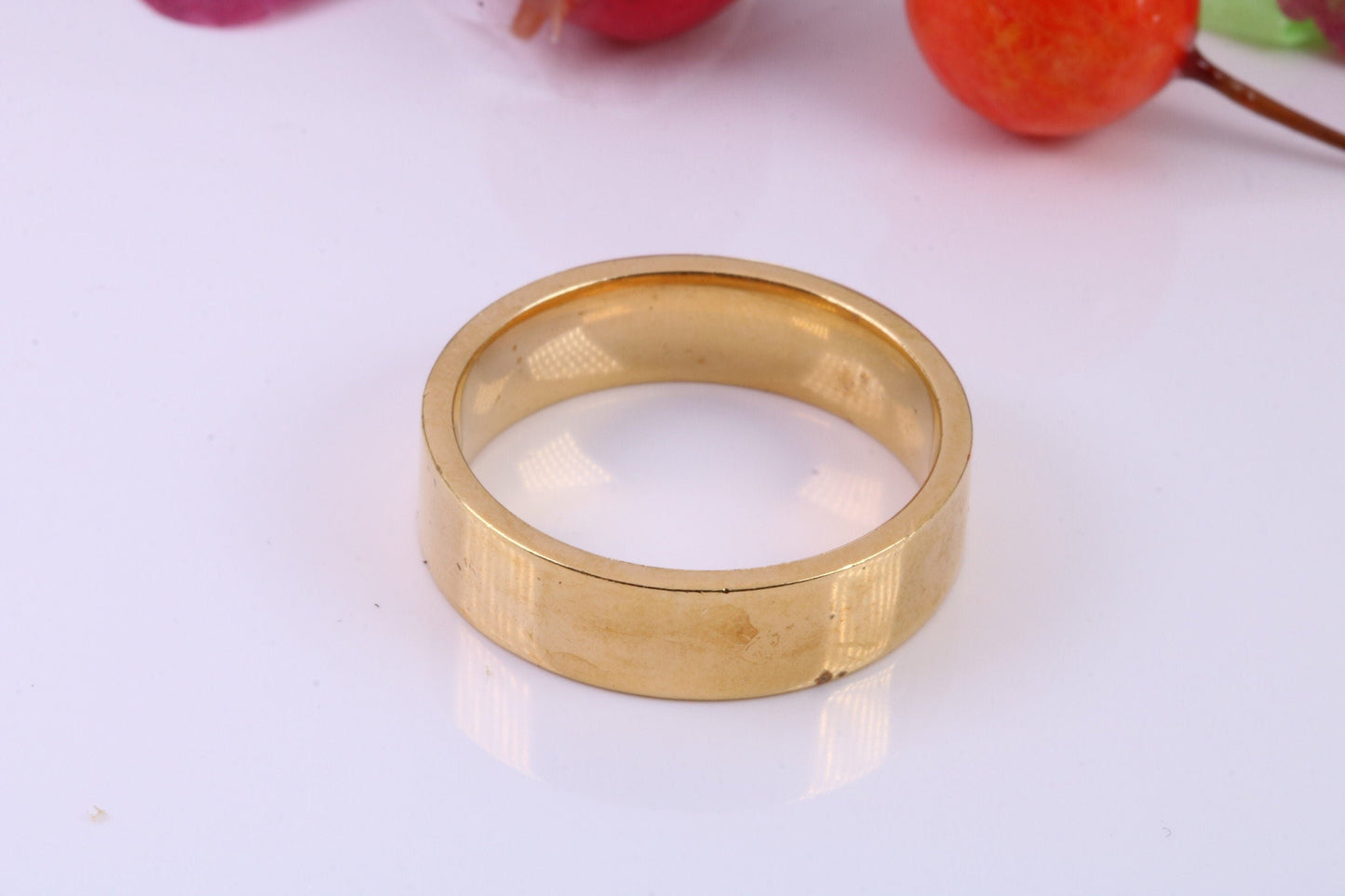 6 mm wide Simple Band, Flat Profile, Made from Solid Silver and Further 18ct Yellow Gold Plated