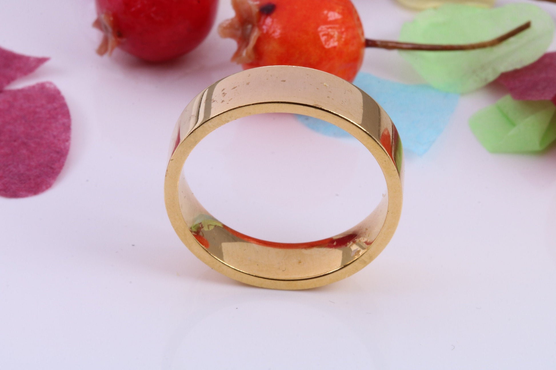 6 mm wide Simple Band, Flat Profile, Made from Solid Silver and Further 18ct Yellow Gold Plated