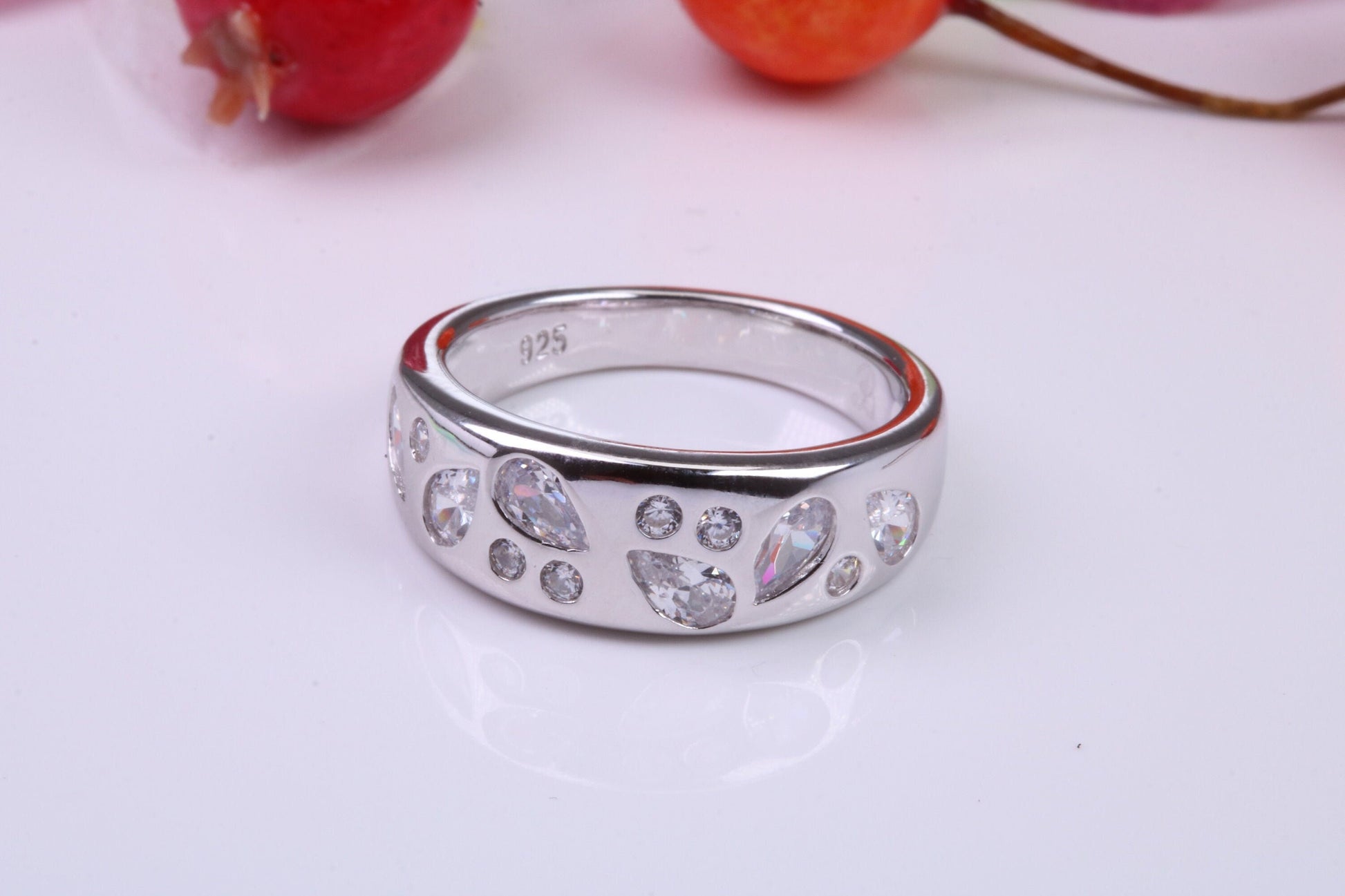 Very Dressy and Chunky Cubic Zirconia set Statement Ring, Made from solid Silver