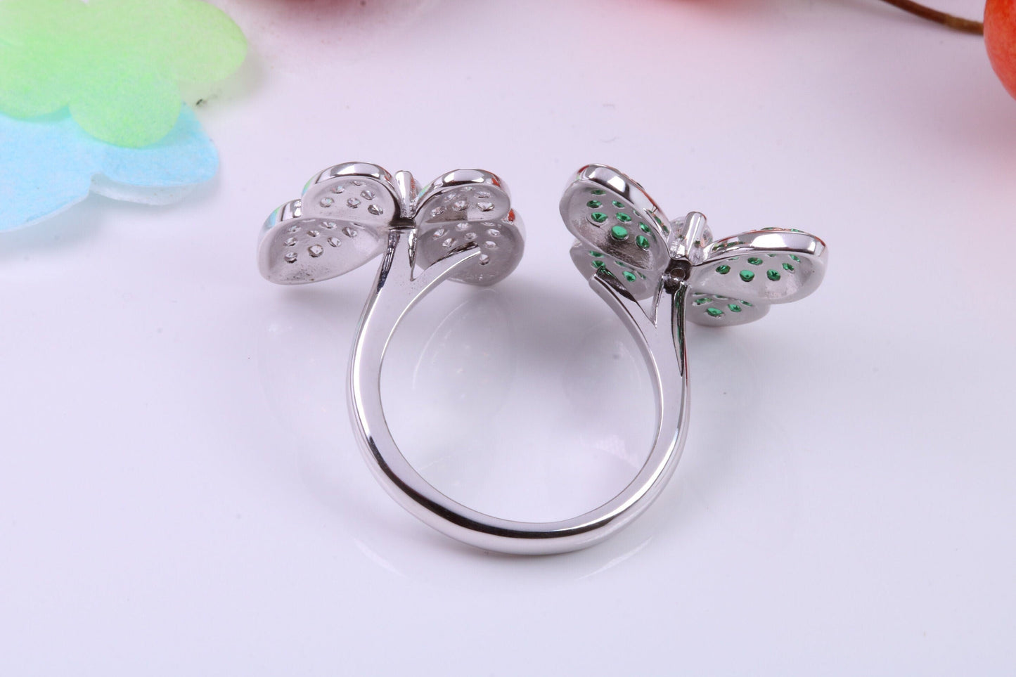 Double Butterfly Cubic Zirconia set Ring, Made from solid Silver