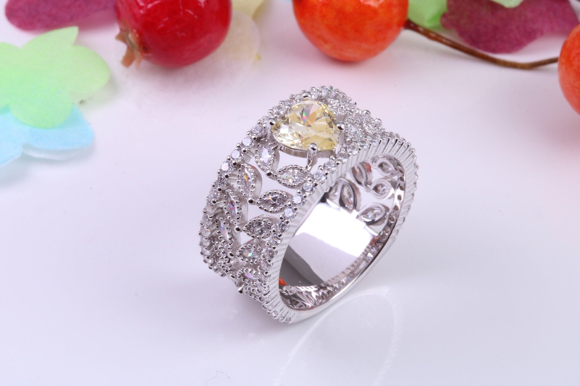 Very Dressy 10 mm wide Cubic Zirconia set Ring, Made from solid Silver