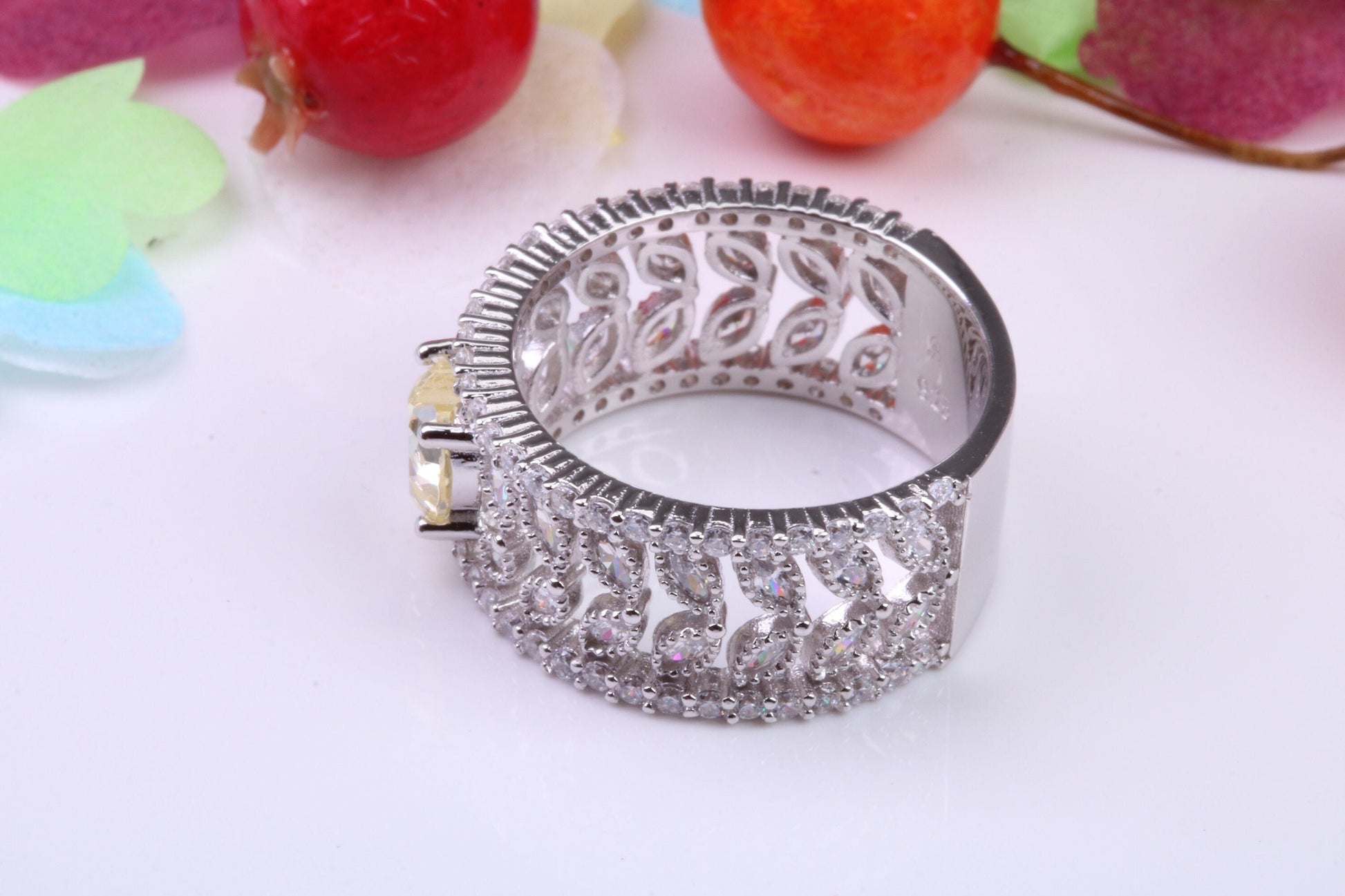 Very Dressy 10 mm wide Cubic Zirconia set Ring, Made from solid Silver