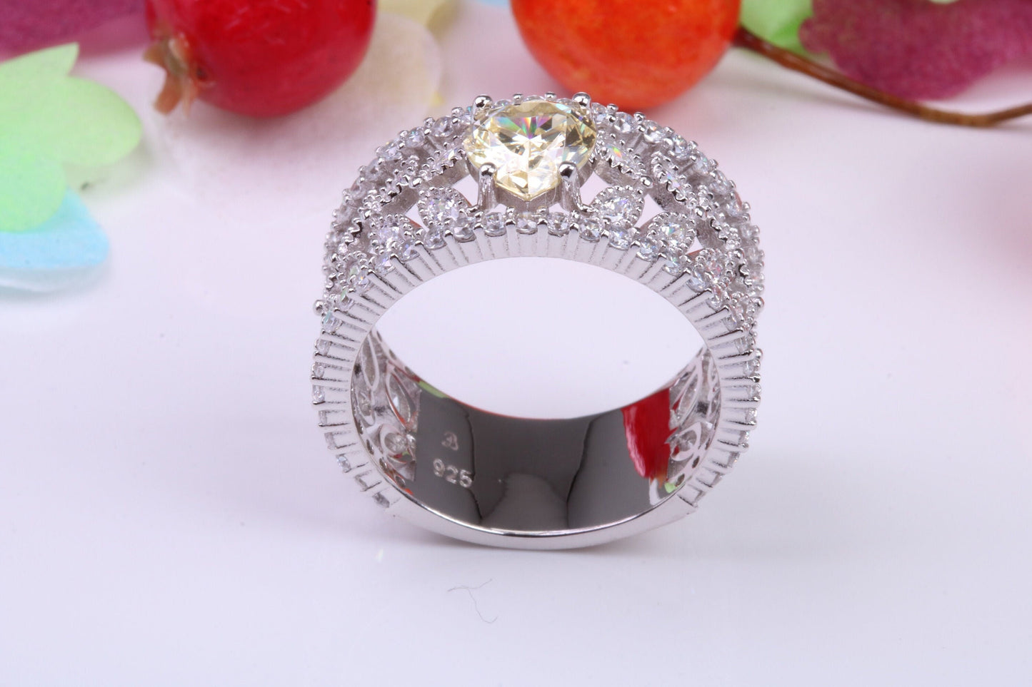 Very Dressy 10 mm wide Cubic Zirconia set Ring, Made from solid Silver