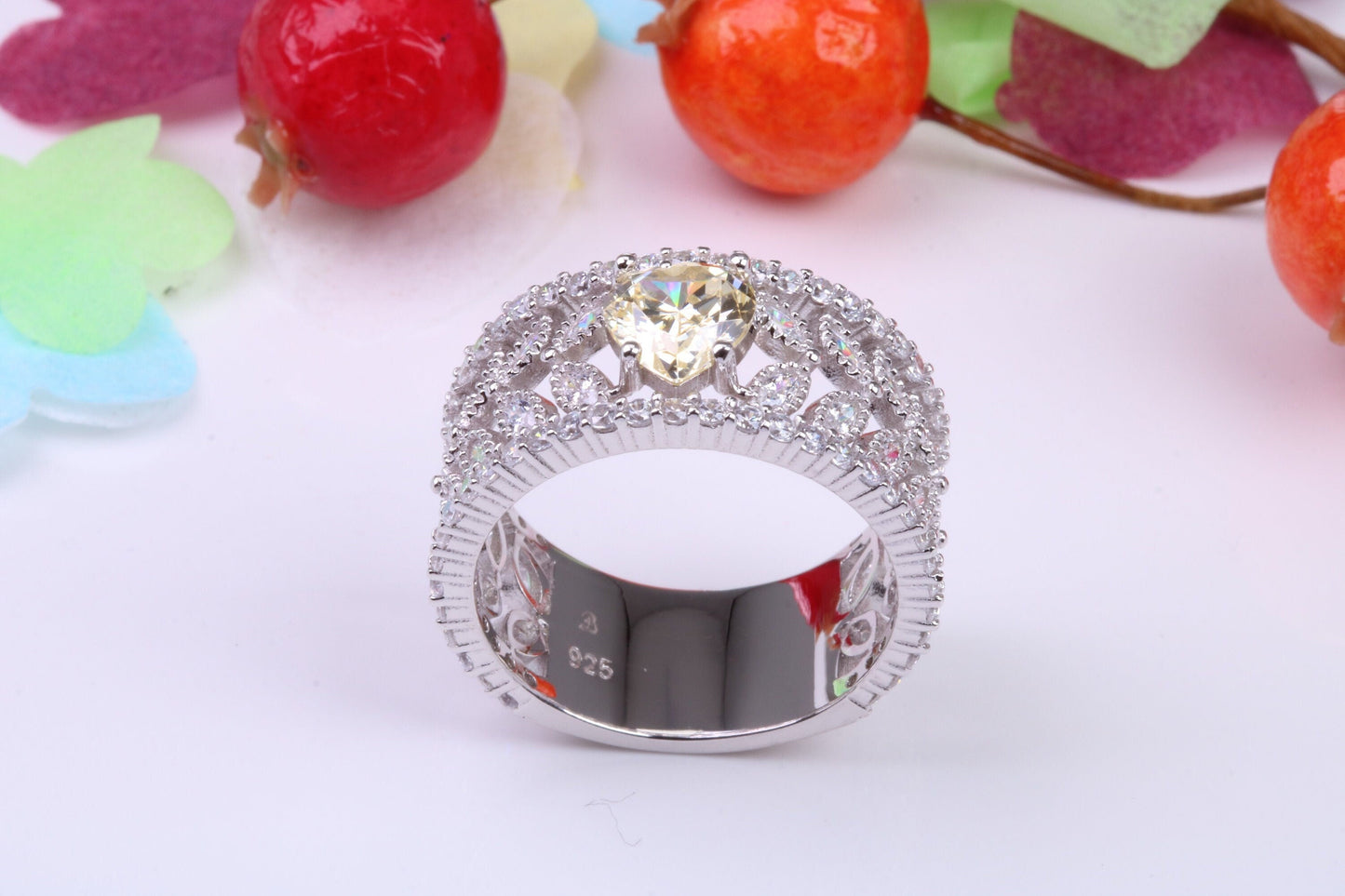 Very Dressy 10 mm wide Cubic Zirconia set Ring, Made from solid Silver