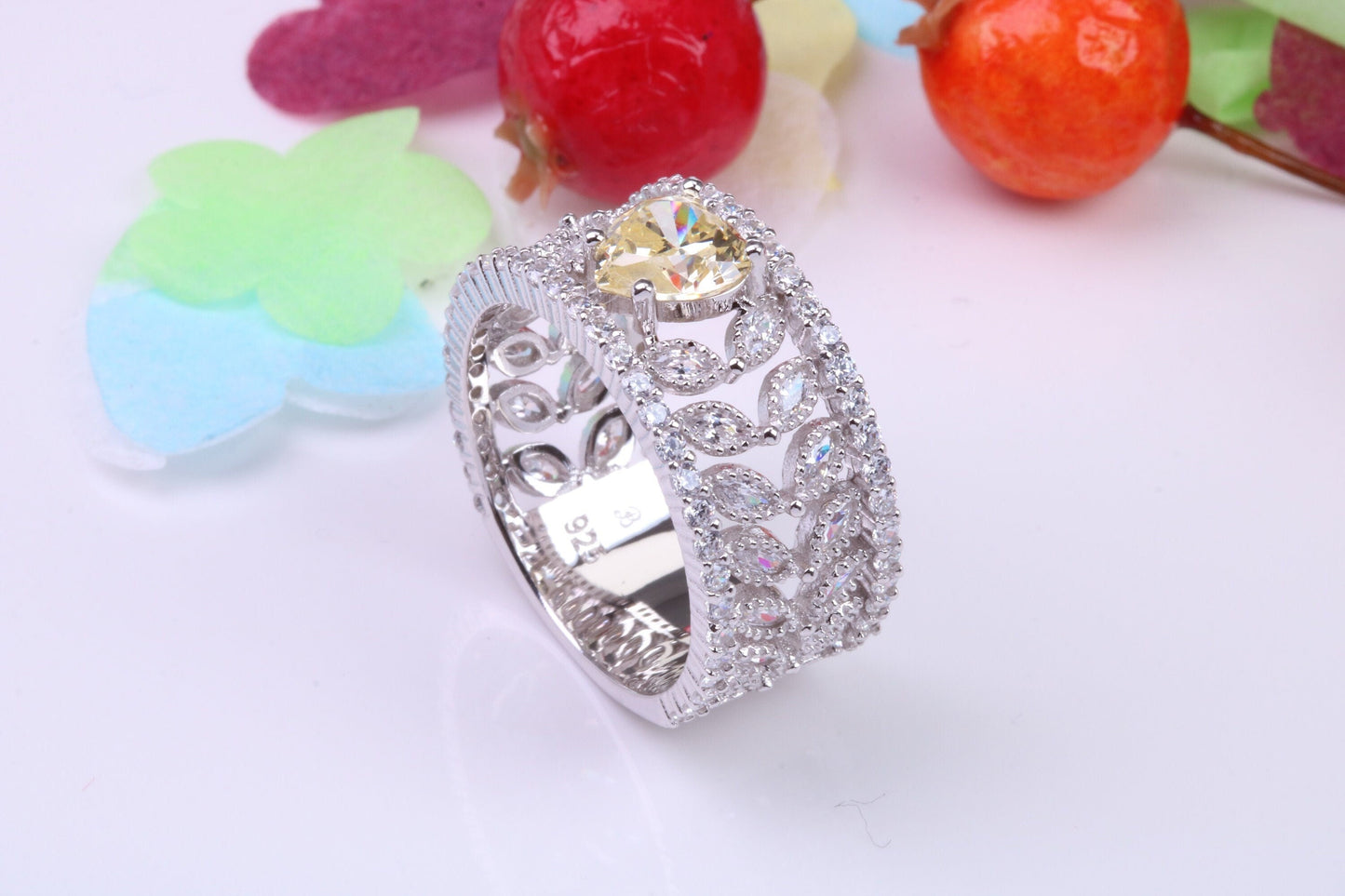 Very Dressy 10 mm wide Cubic Zirconia set Ring, Made from solid Silver