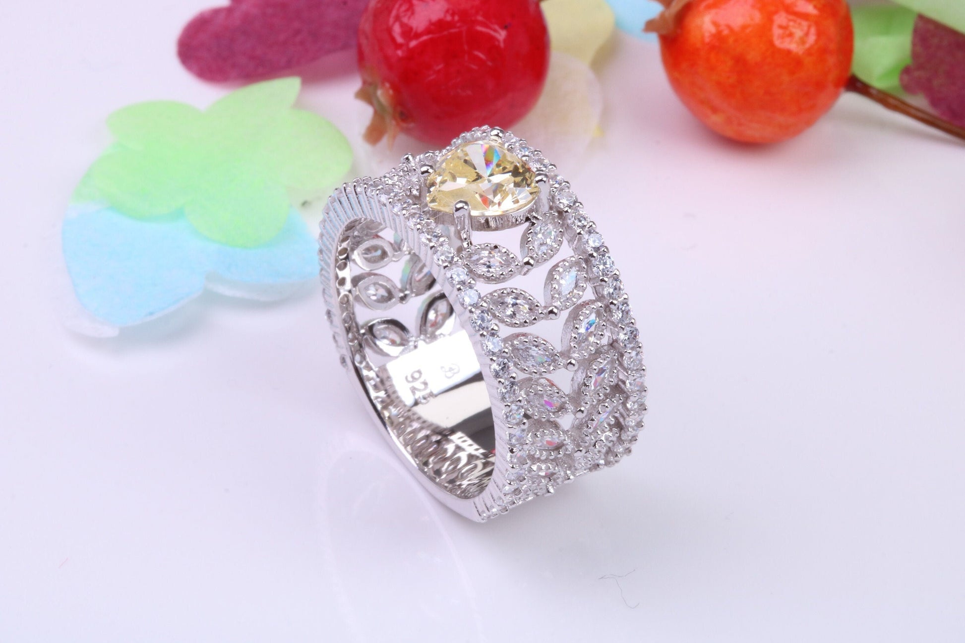 Very Dressy 10 mm wide Cubic Zirconia set Ring, Made from solid Silver