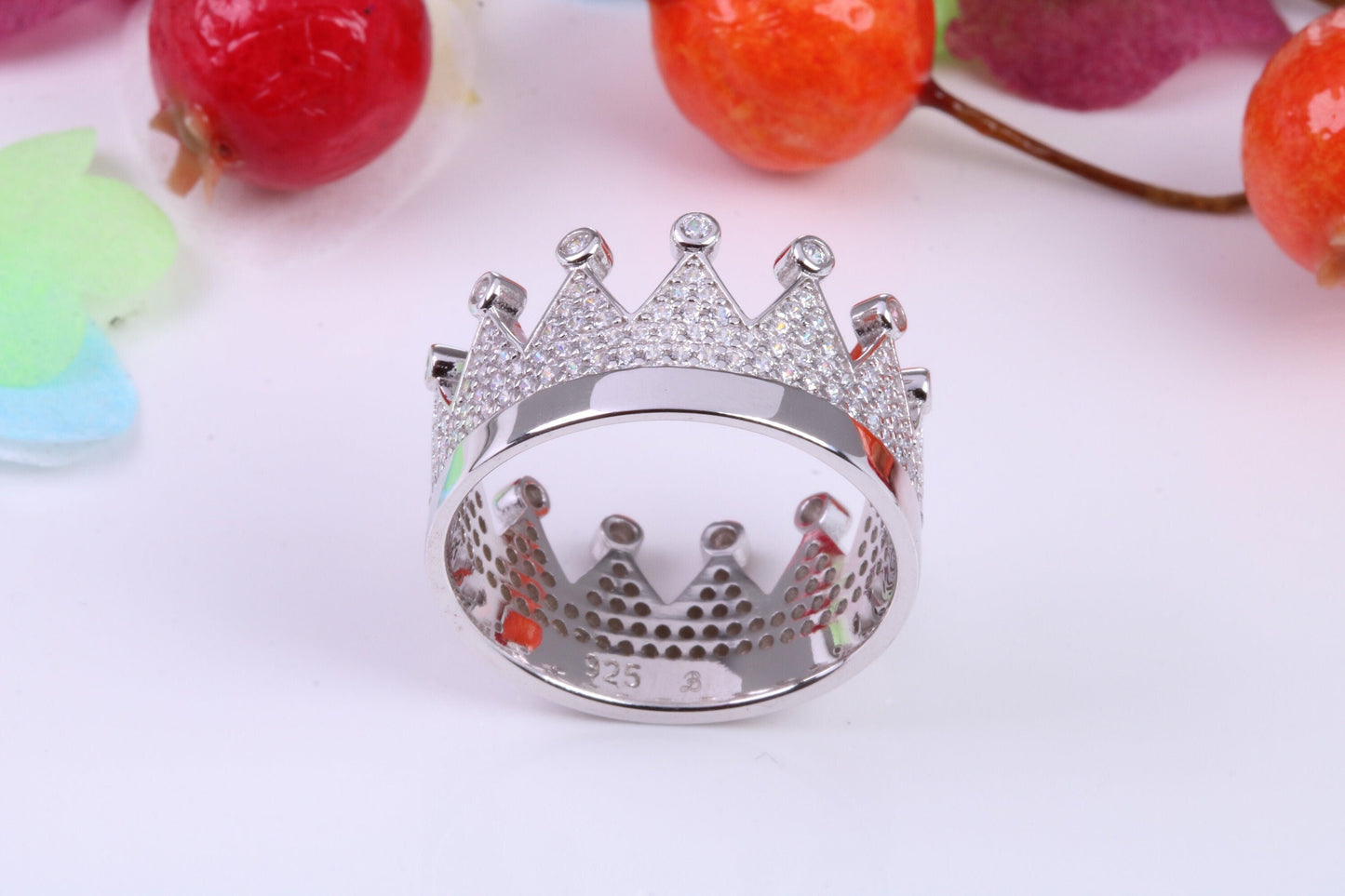 Crown Ring, Very Dressy 11 mm wide Cubic Zirconia set Ring, Made from solid Silver