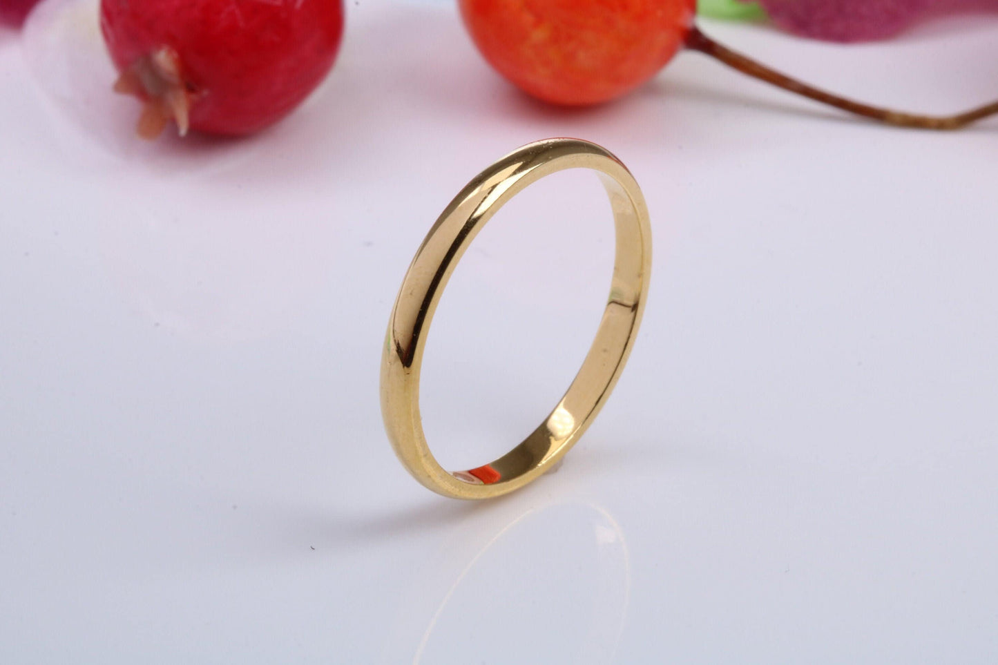 2 mm wide Simple Band, D Profile, Made from Solid Silver and Further 18ct Yellow Gold Plated