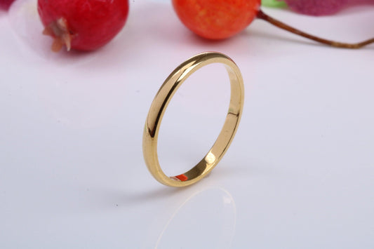 2 mm wide Simple Band, D Profile, Made from Solid Silver and Further 18ct Yellow Gold Plated