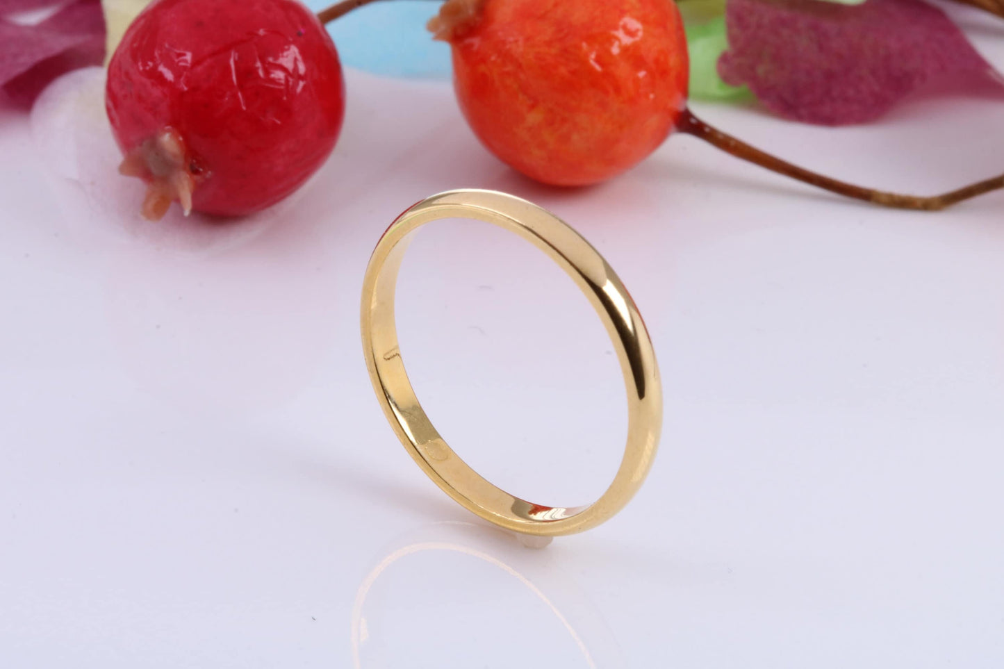 2 mm wide Simple Band, D Profile, Made from Solid Silver and Further 18ct Yellow Gold Plated