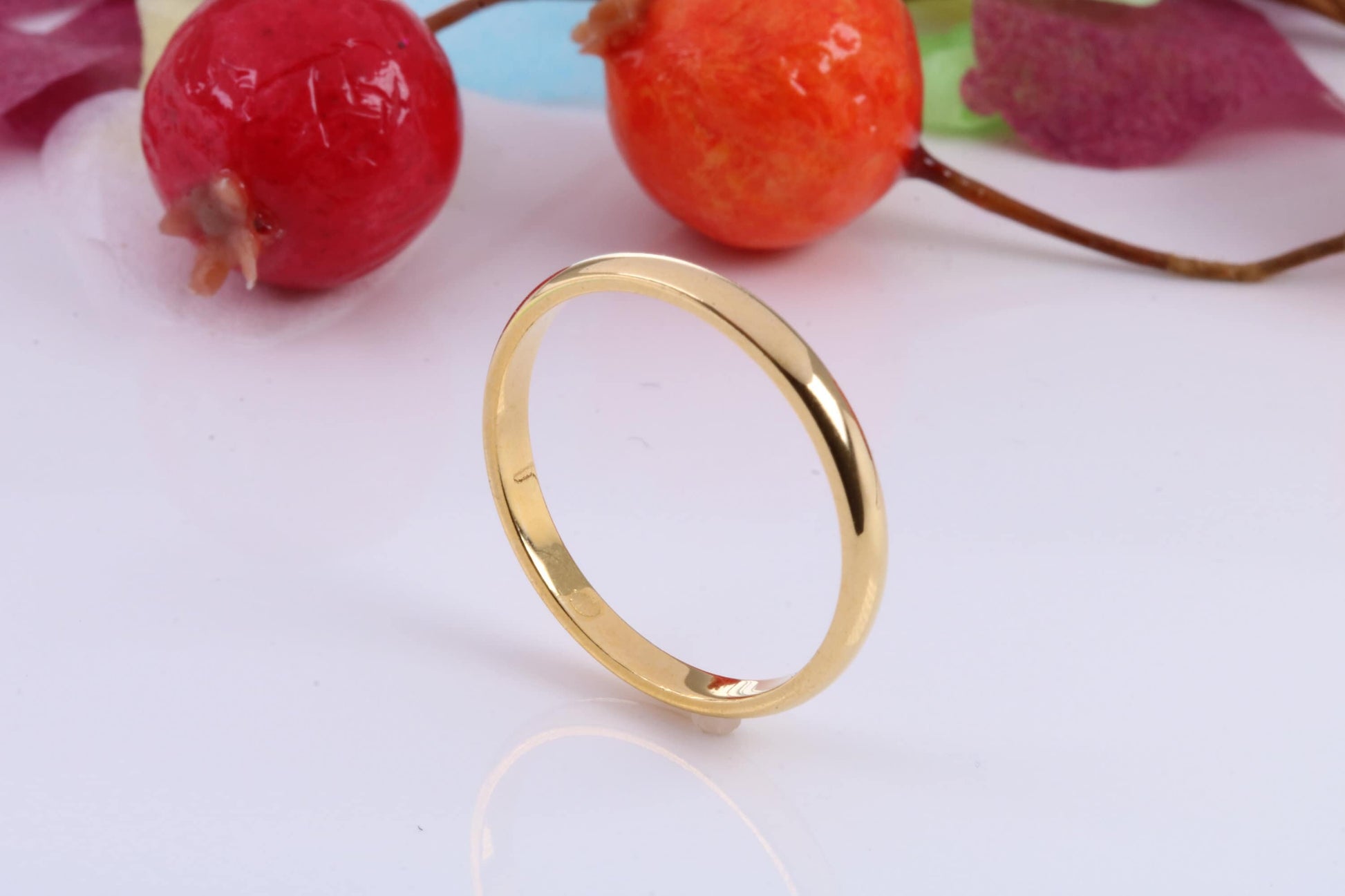 2 mm wide Simple Band, D Profile, Made from Solid Silver and Further 18ct Yellow Gold Plated