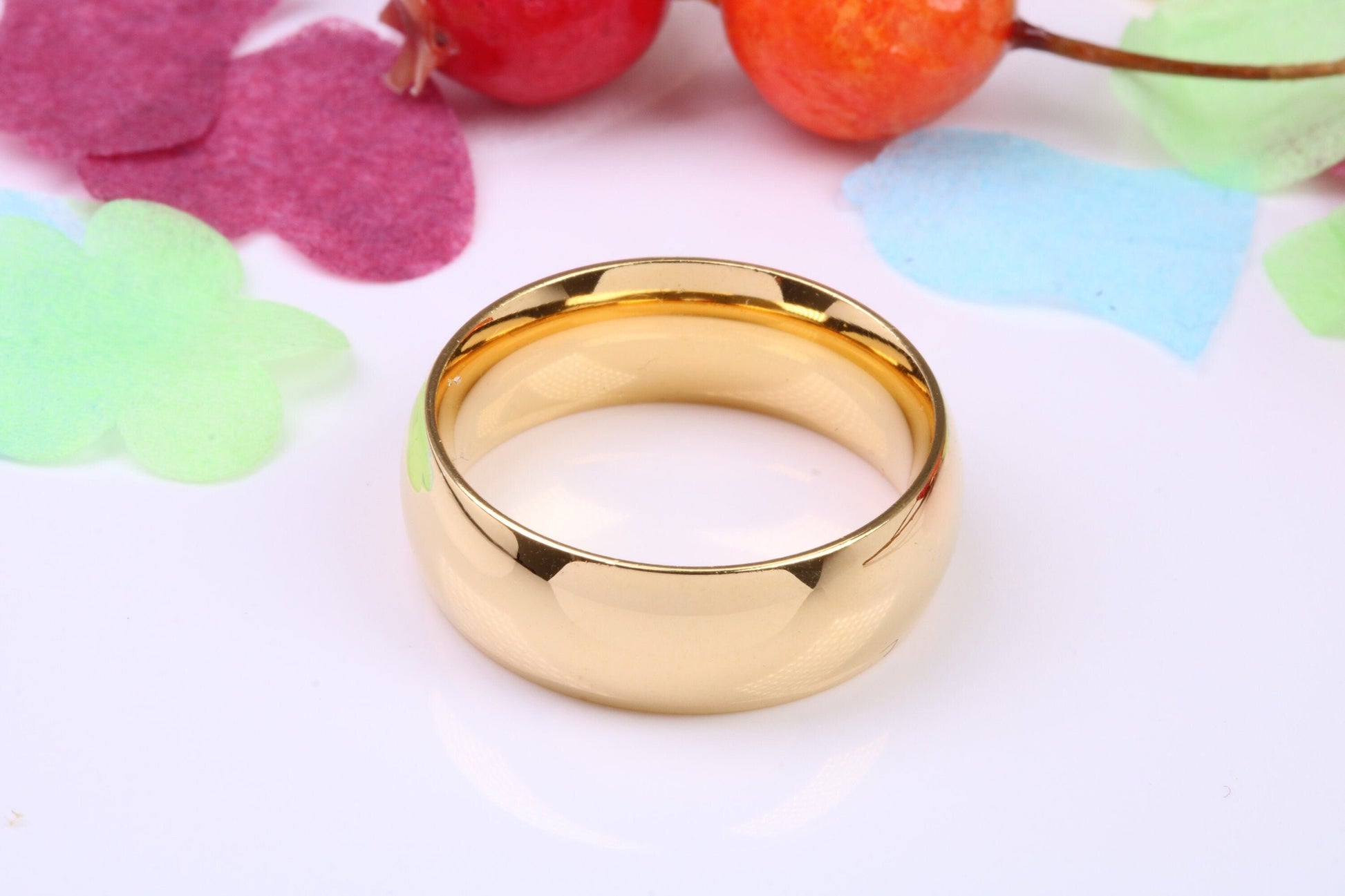 8 mm wide Simple Band, D Profile, Made from Solid Silver and Further 18ct Yellow Gold Plated
