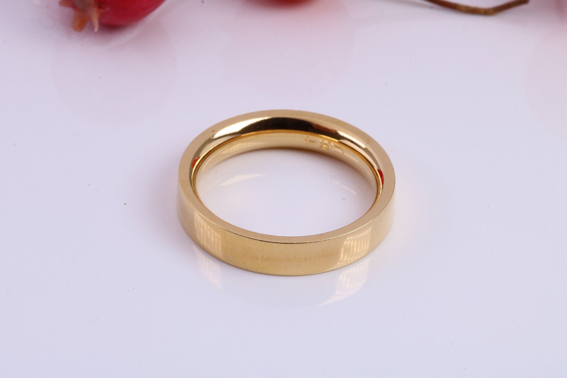 4 mm wide Simple Band, Flat Profile, Made from Solid Silver and Further 18ct Yellow Gold Plated