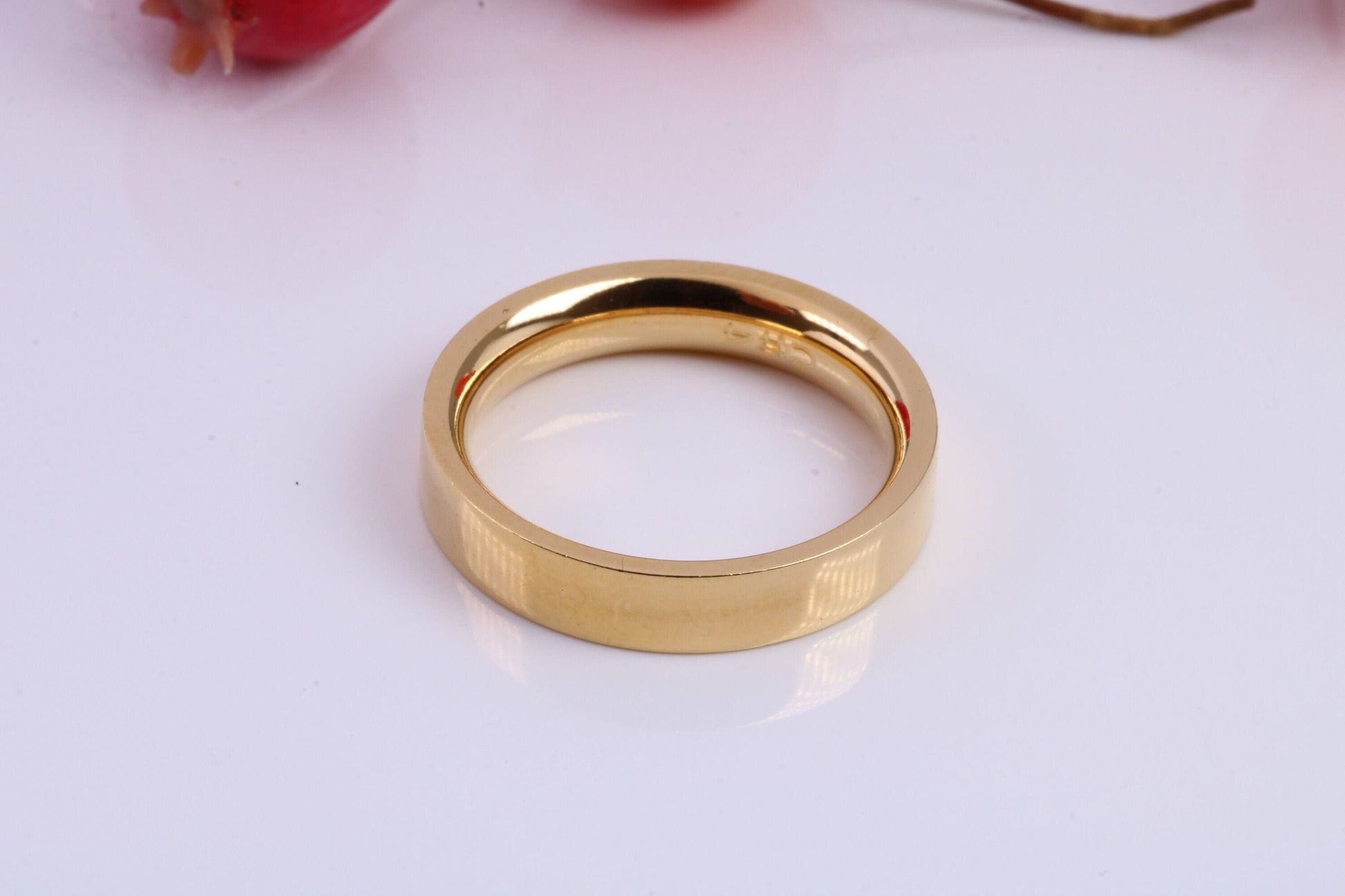 4 mm wide Simple Band, Flat Profile, Made from Solid Silver and Further 18ct Yellow Gold Plated