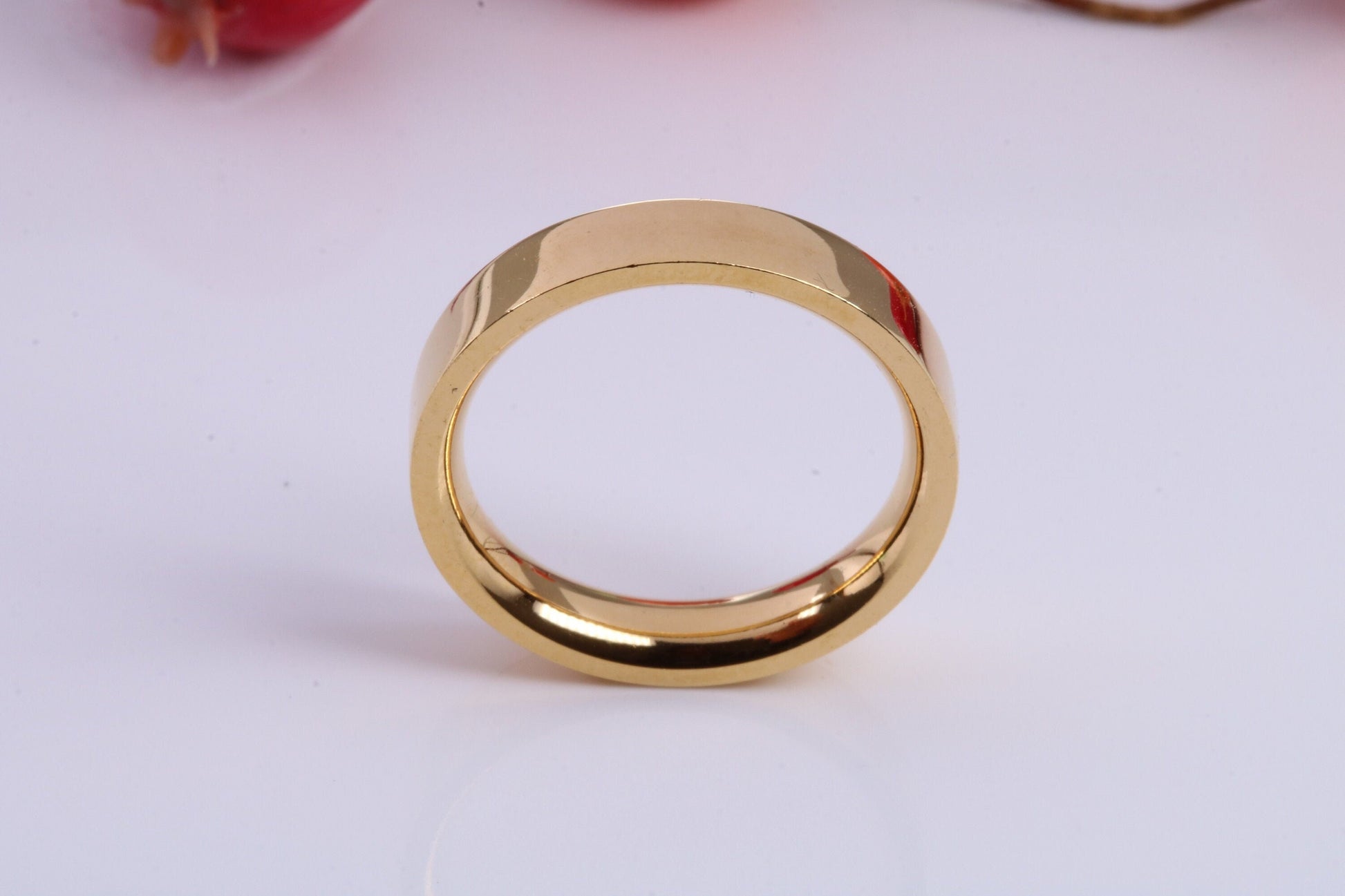 4 mm wide Simple Band, Flat Profile, Made from Solid Silver and Further 18ct Yellow Gold Plated