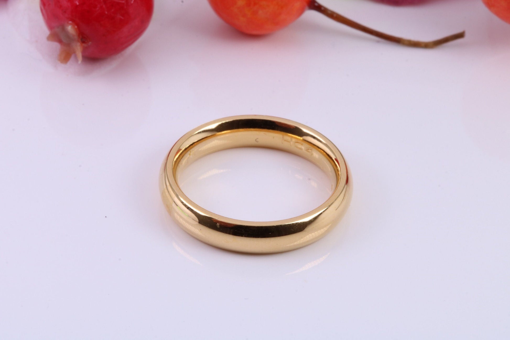 4 mm wide Simple Band, D Profile, Made from Solid Silver and Further 18ct Yellow Gold Plated