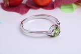 Natural Round cut Peridot set Sterling Silver Ring, Very Smooth Setting, August Birthstone