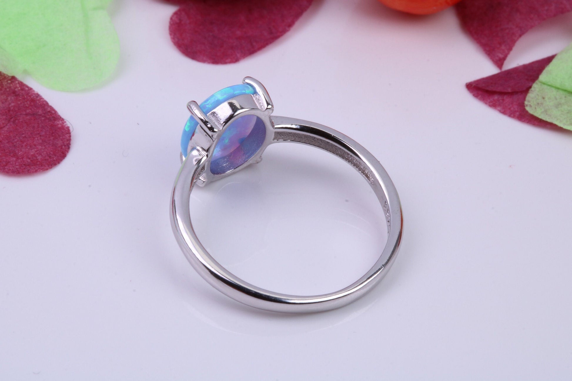 Oval cut Blue Opal Ring, Made From Solid Sterling Silver