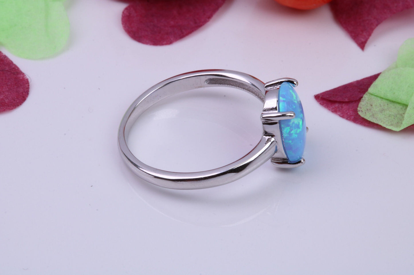 Oval cut Blue Opal Ring, Made From Solid Sterling Silver