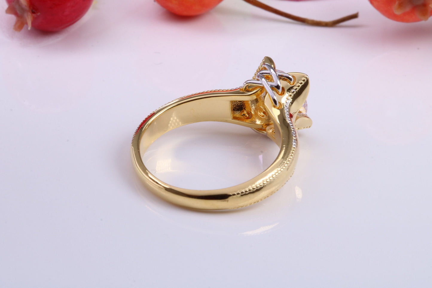 Very Dressy and Chunky Cubic Zirconia set Ring, Made from solid Silver, 18ct Yellow Gold Plated