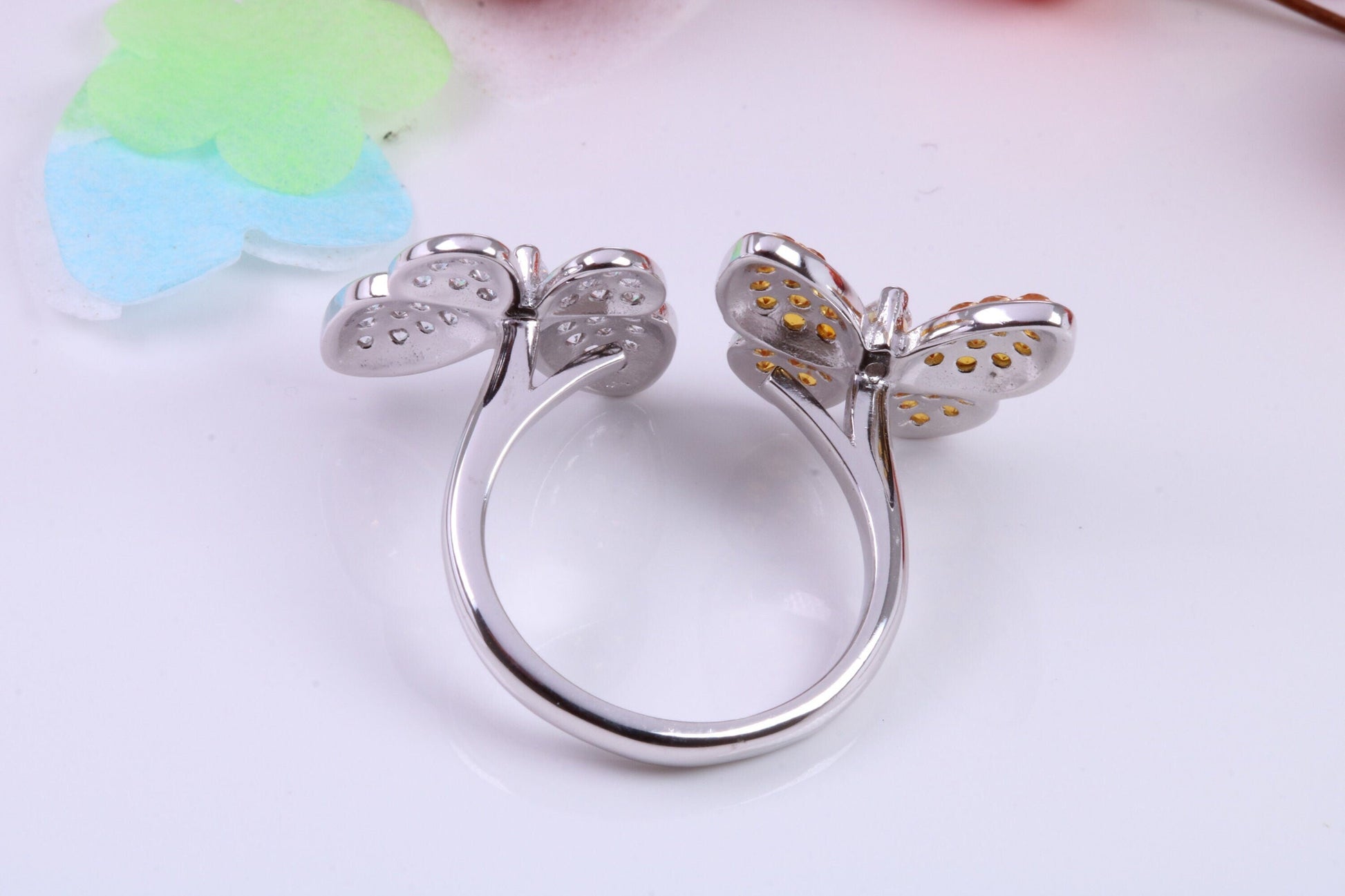 Double Butterfly Cubic Zirconia set Ring, Made from solid Silver