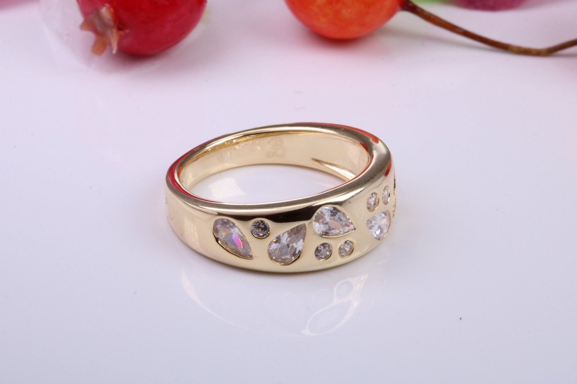 Very Dressy and Chunky Cubic Zirconia set Statement Ring, Made from solid Silver, 18ct Yellow Gold Plated