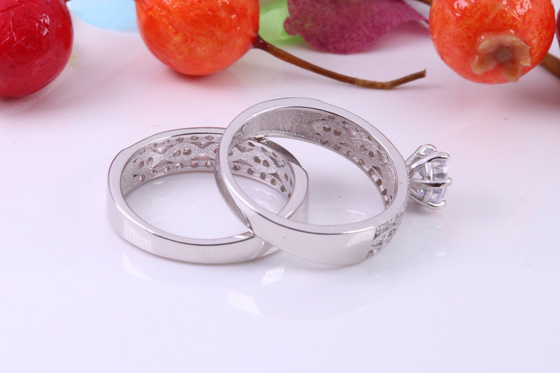 Matching Engagement and Wedding Ring, Cubic Zirconia set Rings, Made from solid Silver