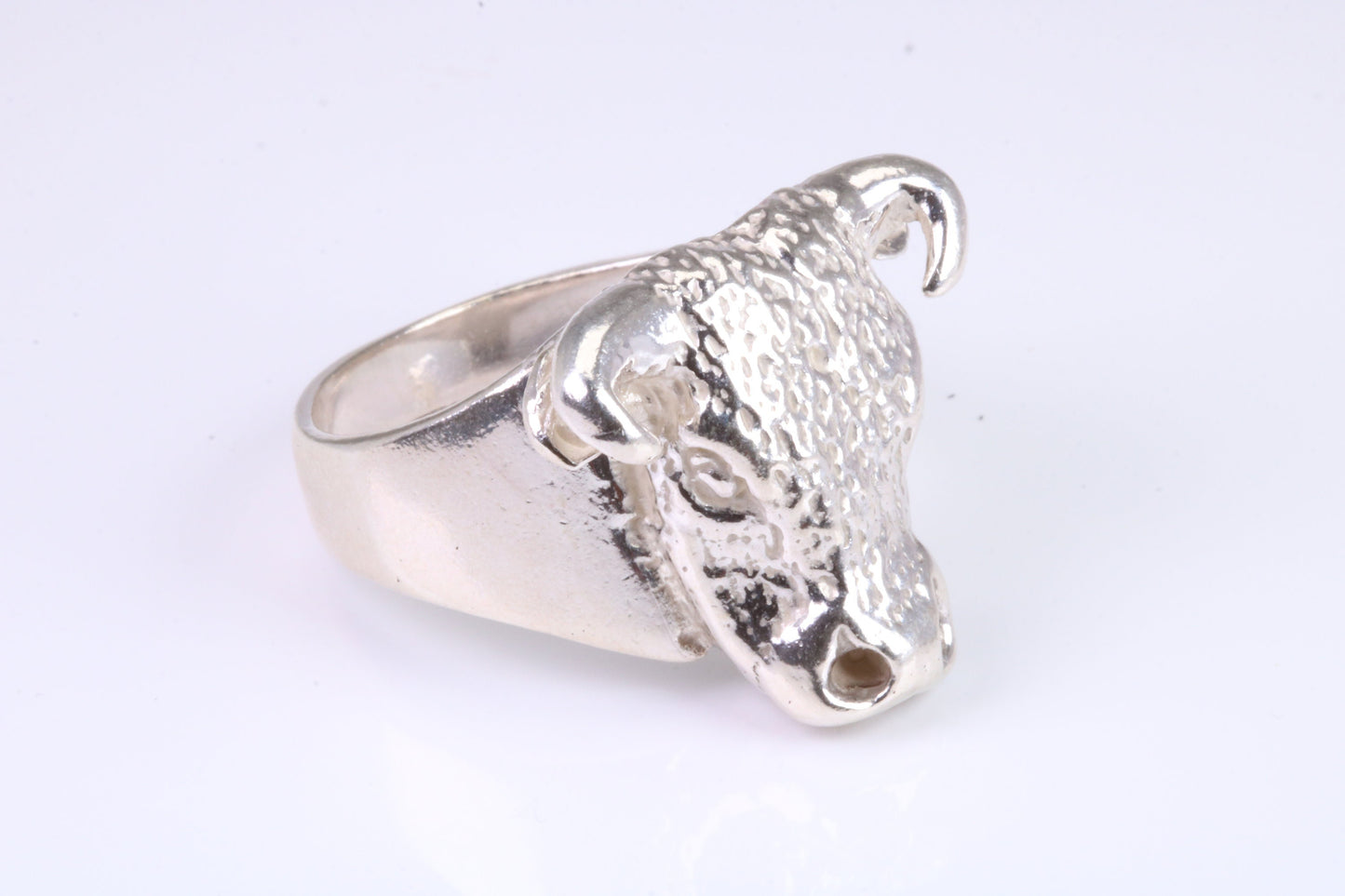 Very large and heavy Bulls head ring, made from solid cast silver, British Hallmarked