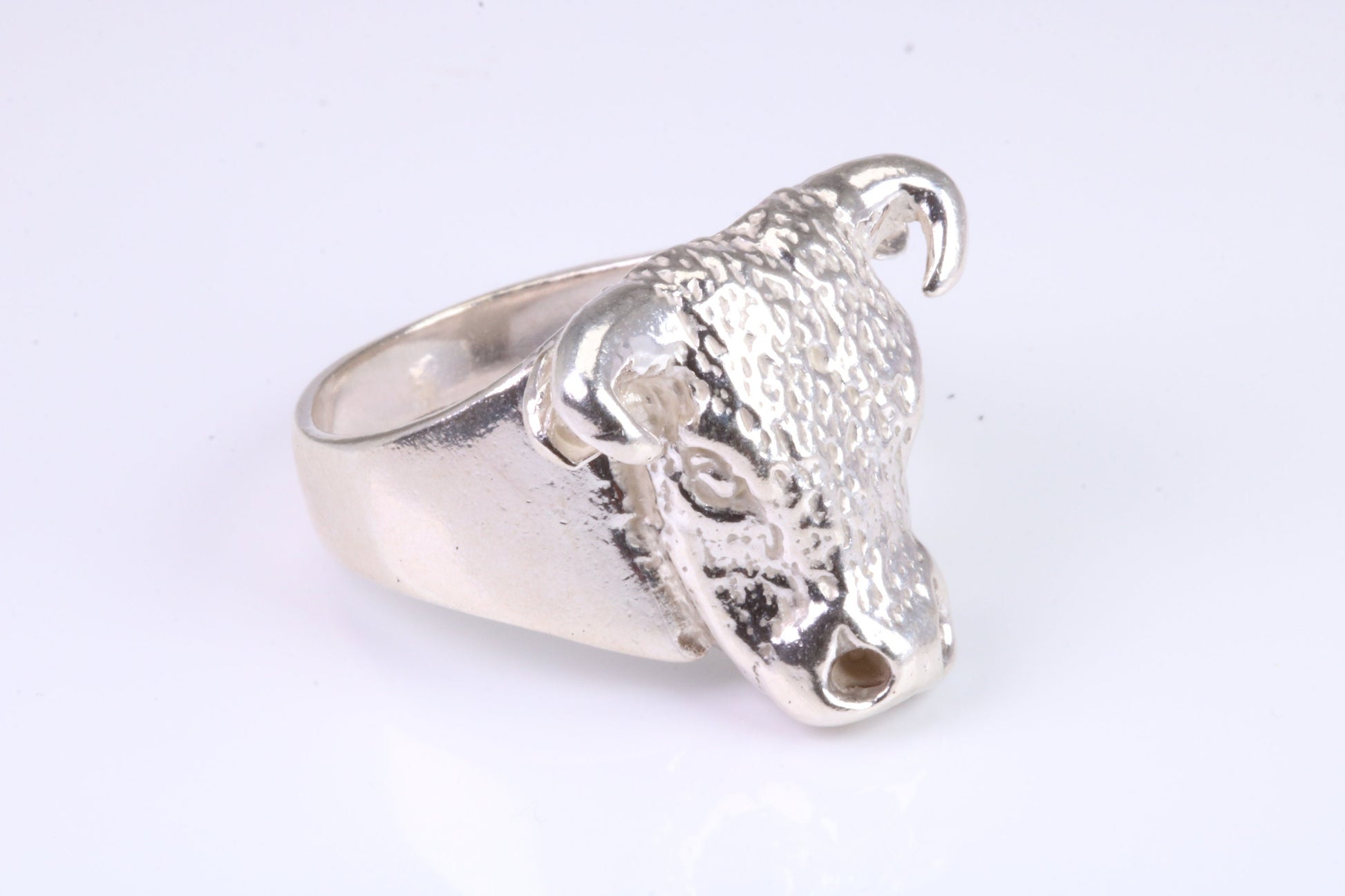 Very large and heavy Bulls head ring, made from solid cast silver, British Hallmarked