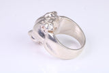 Very large and heavy Dog head ring, made from solid cast silver, British Hallmarked