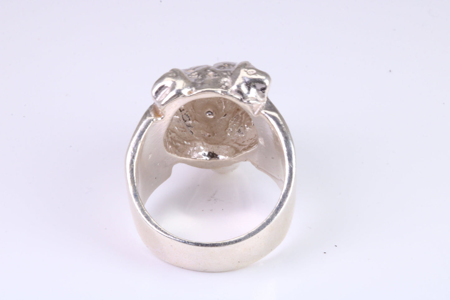 Very large and heavy Dog head ring, made from solid cast silver, British Hallmarked