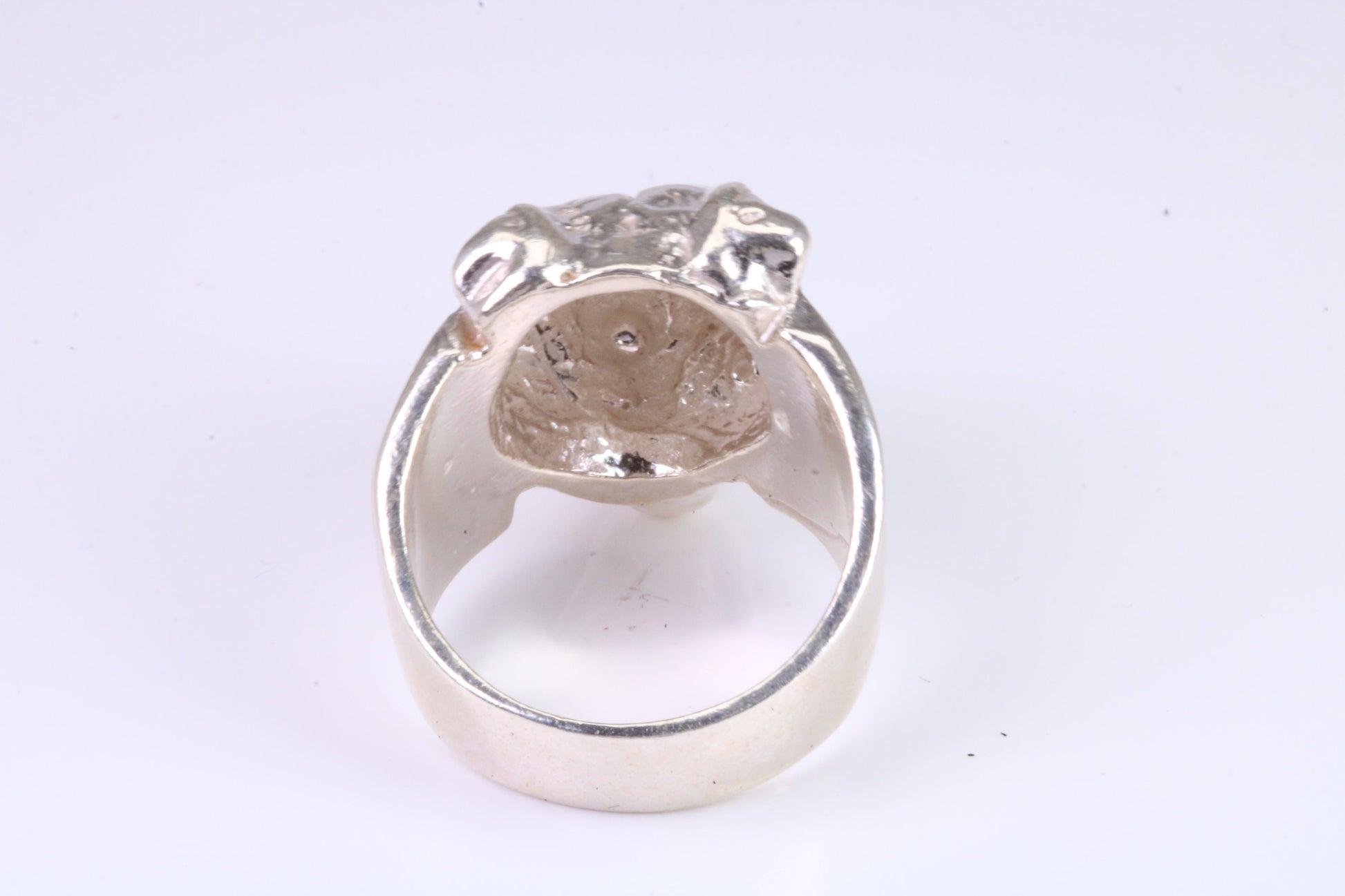 Very large and heavy Dog head ring, made from solid cast silver, British Hallmarked