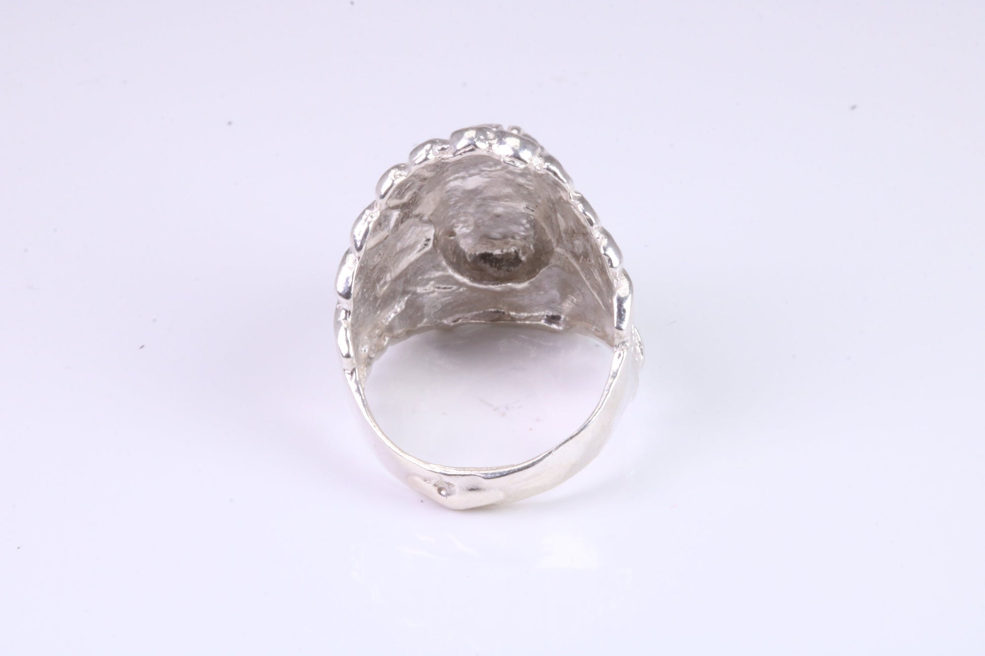 Large and heavy American Indian head ring, made from solid cast silver, British Hallmarked