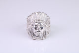 Large and heavy American Indian head ring, made from solid cast silver, British Hallmarked