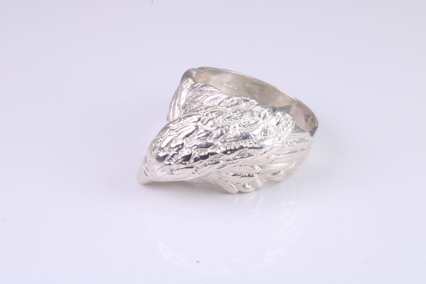 Large and heavy American Eagle Head ring, made from solid cast silver, British Hallmarked