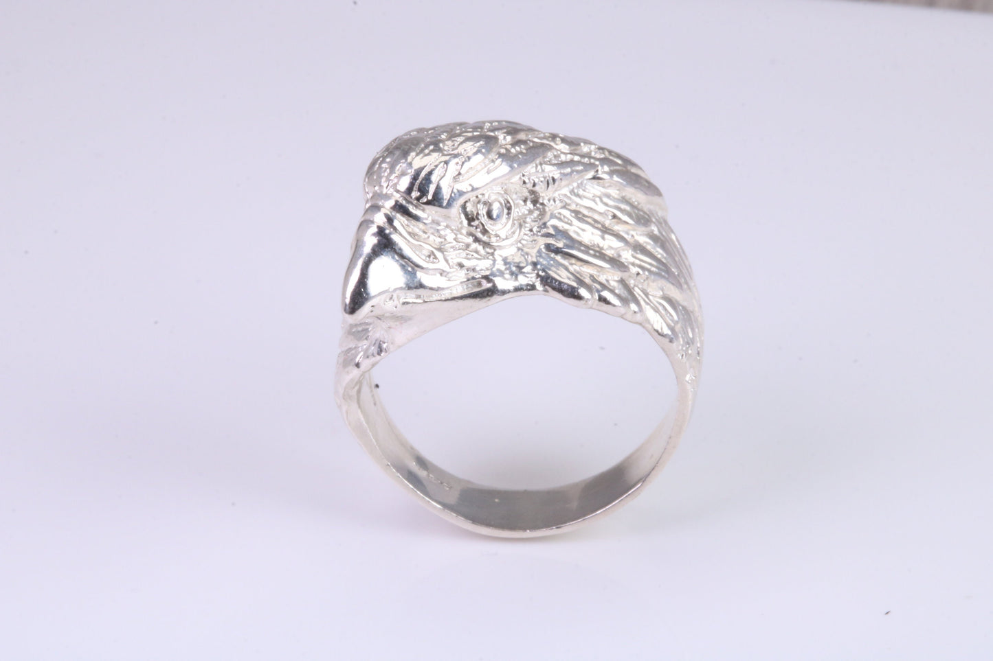 Large and heavy American Eagle Head ring, made from solid cast silver, British Hallmarked