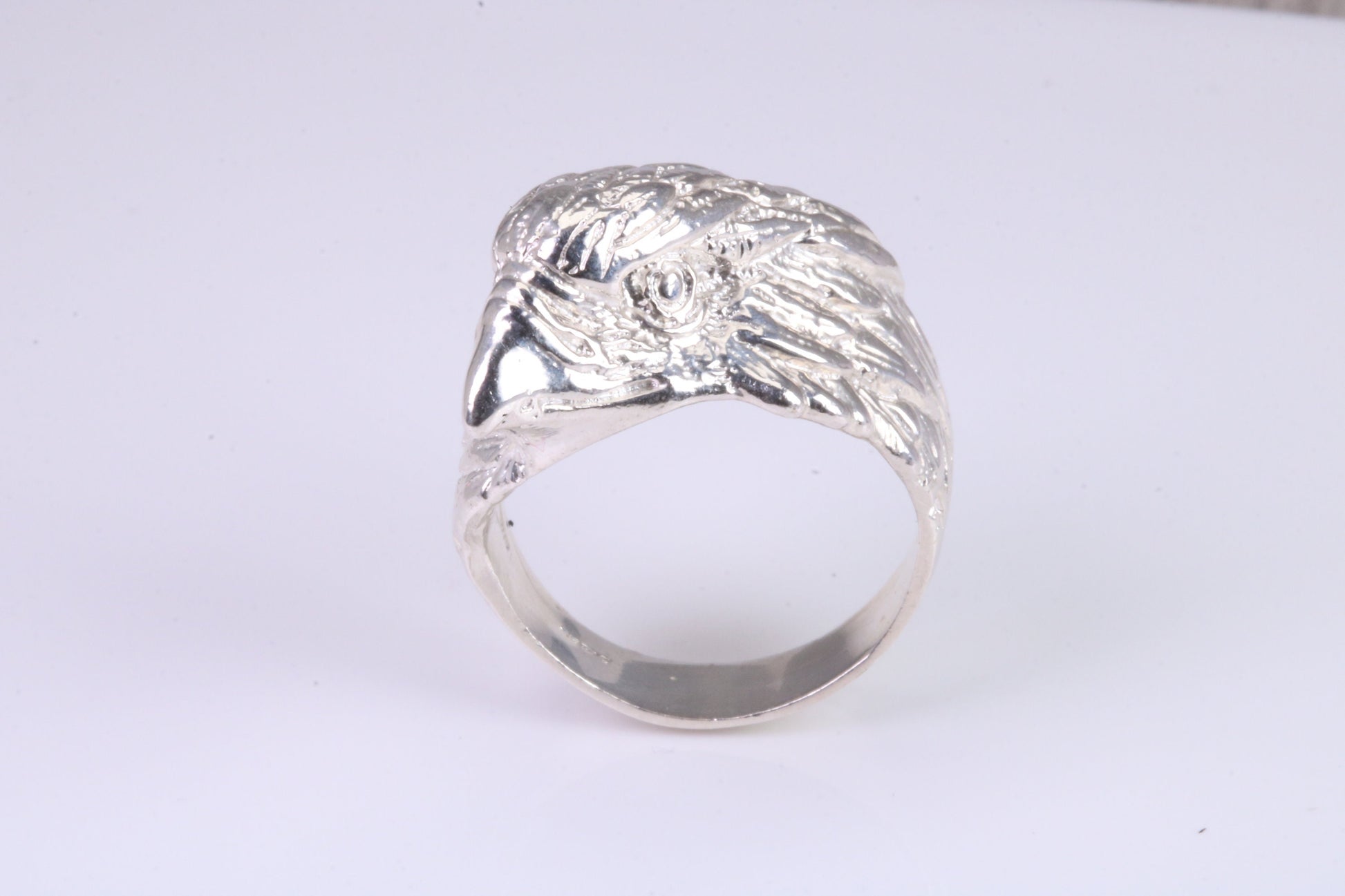 Large and heavy American Eagle Head ring, made from solid cast silver, British Hallmarked