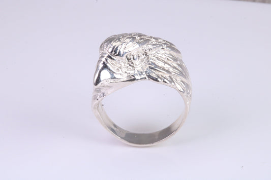 Large and heavy American Eagle Head ring, made from solid cast silver, British Hallmarked