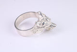 Large and heavy Wolf Head ring, made from solid cast silver, British Hallmarked